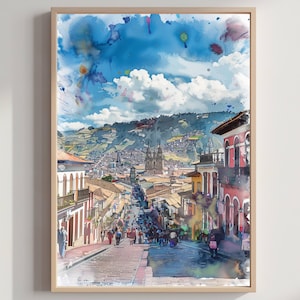 Quito Ecuador South America Watercolor: Travel Poster