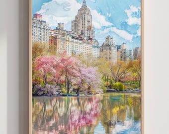 Central Park New York Watercolor Print:  USA Travel Art Poster