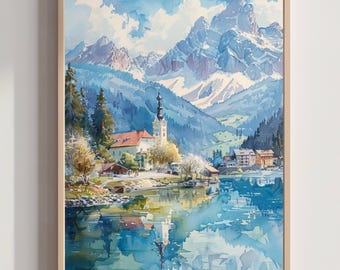 Austria Europe Watercolor: Austrian Travel Art Poster Print