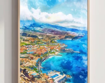 Tenerife Island Canary Islands Spain Watercolor: Travel Poster