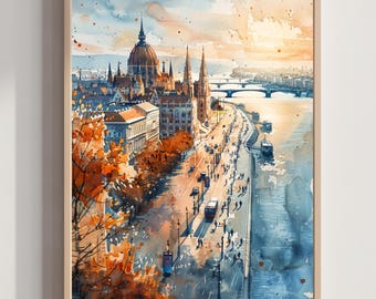 Impresión de acuarela de Budapest, Hungría, Europa: Póster de arte de viaje
