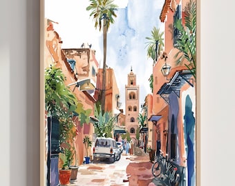 Marrakesh Morocco North Africa Watercolor: Travel Art Poster Print