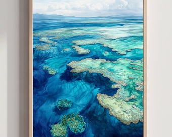 Barrier Reef Australia Watercolor Print: Australian Travel Art Print