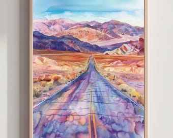 Aquarel print Death Valley National Park: Californië, VS reizen kunstposter