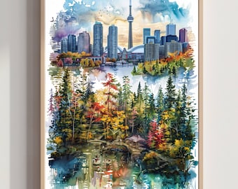 Canada North America Watercolor Print: Canadian Travel Art Poster