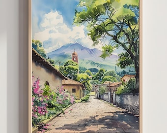 Nicaragua Central America Watercolor: Travel Poster