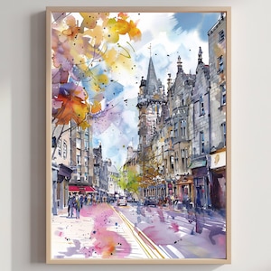 Aberdeen Aberdeenshire Scotland UK Watercolor: Travel Poster