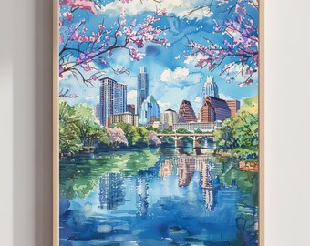 Austin Texas USA Aquarell: Amerikanisches Reiseposter