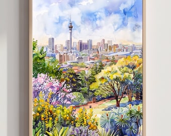 Johannesburg South Africa Watercolor Print: Africa Travel Art Poster