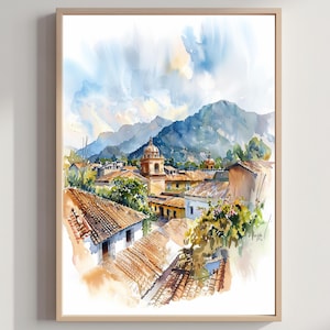 Antigua Guatemala Central America Watercolor: Travel Poster