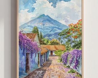 El Salvador Central America Watercolor Print: Travel Art Poster