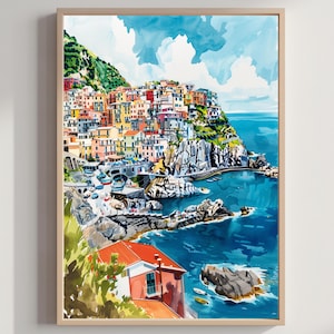 Cinque Terre Italy Watercolor Travel Poster Print Cinque Terre Wall Hanging Home & Office Décor European Art Lovers Gift Cinque Terre Italy