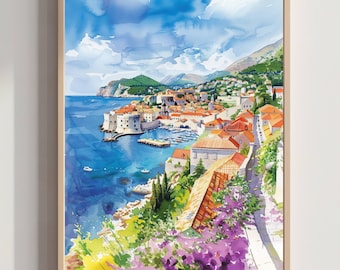 Dubrovnik Croatia Watercolor Print: Europe Travel Art Poster