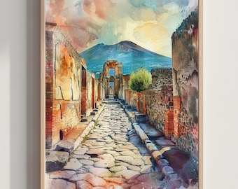 Pompeii Italy Europe Watercolor: Travel Art Print