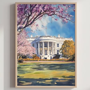 The White House Washington DC USA Watercolor: Travel Poster