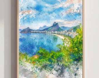 Rio de Janeiro Watercolor Art Print: Brazil Travel Art Poster