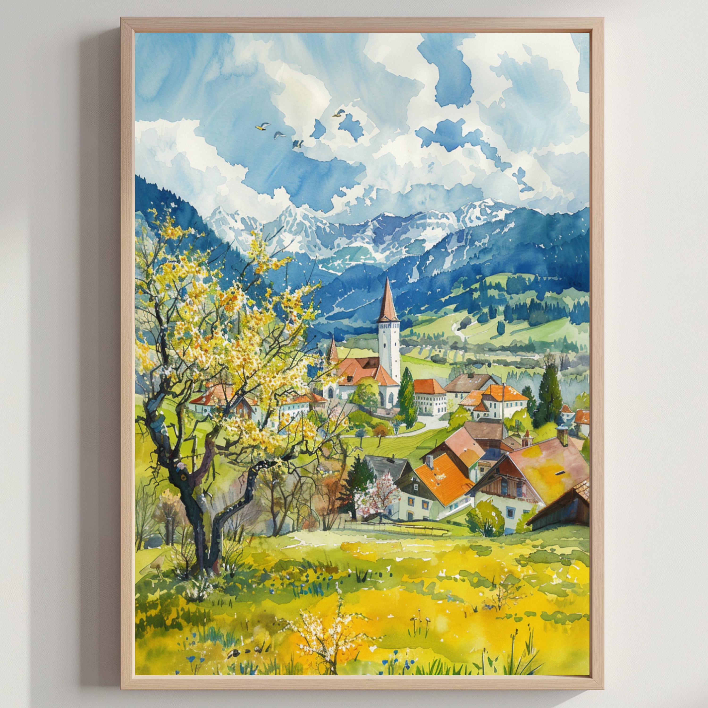 ロマンチック街道 ドイツ 水彩画：旅行アートポスター - Etsy 日本