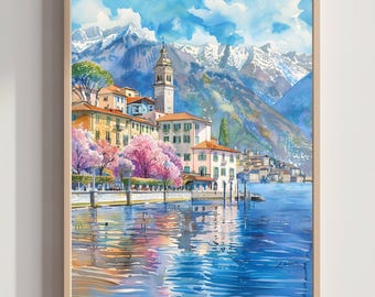 Bellagio, Lago Como, Itália, Europa - Aquarela: Pôster de Arte de Viagem