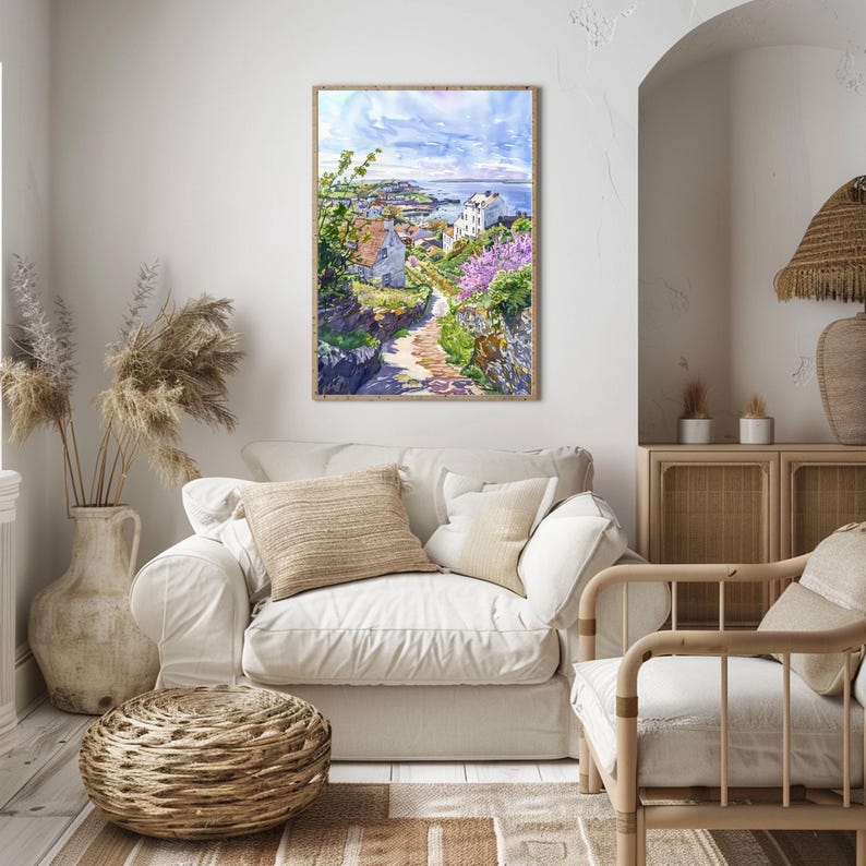 Isle of Jersey Channel Islands Watercolor Print: Europe Travel Art Poster.
Immerse yourself in the beauty of Isle of Jersey in the Channel Islands with our meticulously crafted wall art poster print. This watercolor illustration captures the essence of this iconic British destination, allowing you to relive cherished vacation travel memories. Perfect for home or office décor, or as a gift to an art lover. This beautiful high-resolution print is available as a framed and unframed print.