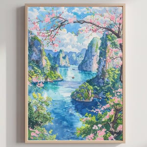 Ha Long Bay Vietnam Asia Watercolor Travel Poster Print Asian Wall Hanging Art Home & Office Décor Vietnamese Art Lovers Gift Vietnam Print