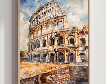 Coliseo, Roma, Italia. Acuarela: Póster de viaje.
