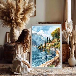 Lake Como Italy Watercolor Travel Print Italy Wall Hanging Décor European Italian Home & Office Poster  Art Lovers Gift Lake Como Italy Art. Immerse yourself in the beauty of Lake Como, Italy, Europe, with our meticulously crafted borderless wall art poster print. This watercolor illustration captures the essence of this iconic Italian  destination country, allowing you to relive cherished vacation travel memories every day. Perfect for home or office décor, or as a gift to an art lover.