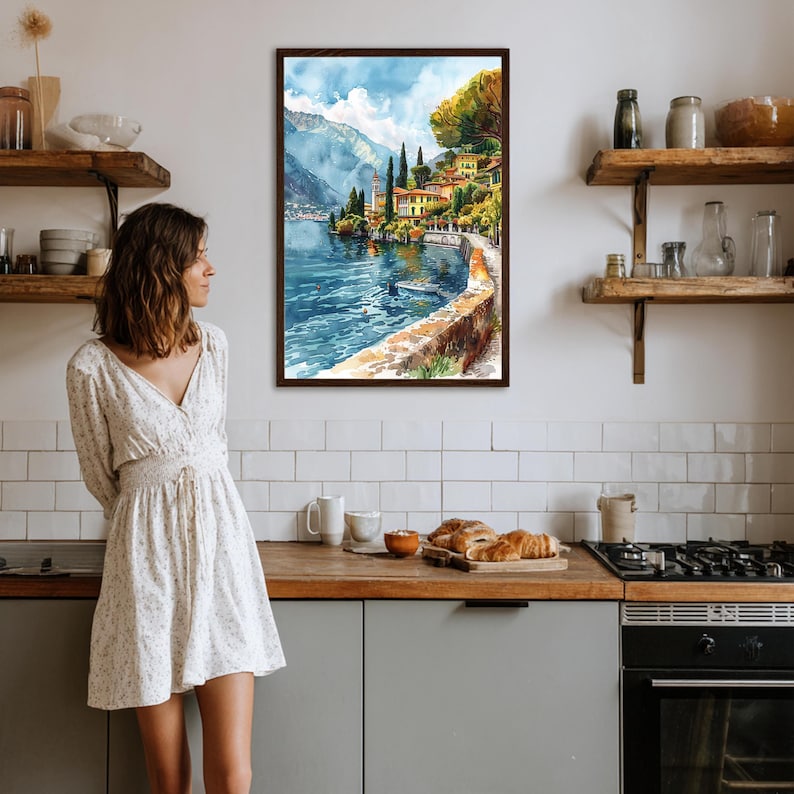 Lake Como Italy Watercolor Travel Print Italy Wall Hanging Décor European Italian Home & Office Poster  Art Lovers Gift Lake Como Italy Art. Immerse yourself in the beauty of Lake Como, Italy, Europe, with our meticulously crafted borderless wall art poster print. This watercolor illustration captures the essence of this iconic Italian  destination country, allowing you to relive cherished vacation travel memories every day. Perfect for home or office décor, or as a gift to an art lover.