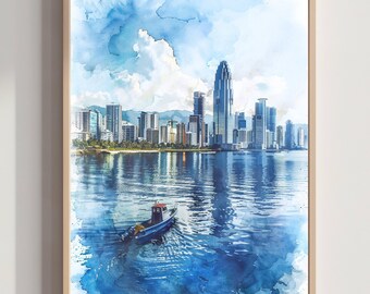 Panama City Panama Central America Watercolor: Vacation Travel Art Poster