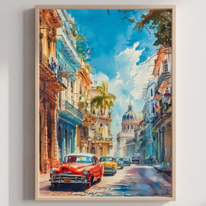 Havana Cuba Caribbean Watercolor Print: Travel Art Poster