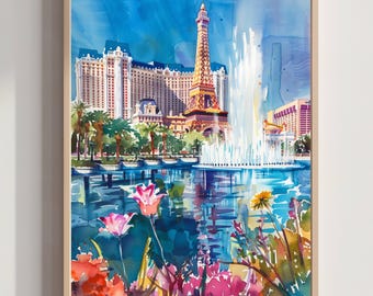 Las Vegas Nevada USA Watercolor: Travel Art Poster
