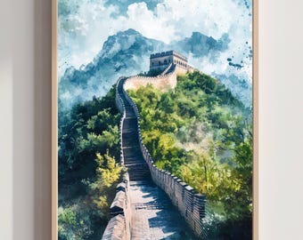 Wall of China Print: Watercolor Travel Art