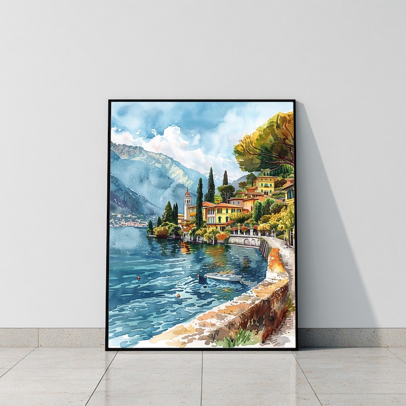 Lake Como Italy Watercolor Travel Print Italy Wall Hanging Décor European Italian Home & Office Poster  Art Lovers Gift Lake Como Italy Art. Immerse yourself in the beauty of Lake Como, Italy, Europe, with our meticulously crafted borderless wall art poster print. This watercolor illustration captures the essence of this iconic Italian  destination country, allowing you to relive cherished vacation travel memories every day. Perfect for home or office décor, or as a gift to an art lover.