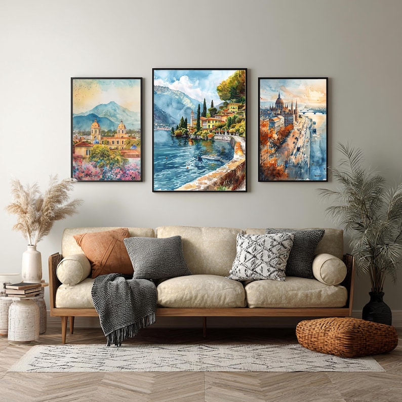 Lake Como Italy Watercolor Travel Print Italy Wall Hanging Décor European Italian Home & Office Poster  Art Lovers Gift Lake Como Italy Art. Immerse yourself in the beauty of Lake Como, Italy, Europe, with our meticulously crafted borderless wall art poster print. This watercolor illustration captures the essence of this iconic Italian  destination country, allowing you to relive cherished vacation travel memories every day. Perfect for home or office décor, or as a gift to an art lover.