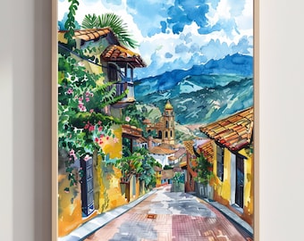 Colombia South America Watercolor Print: Travel Art Poster