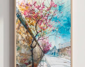 The Berlin Wall Berlin Germany Watercolor: Travel Art Poster