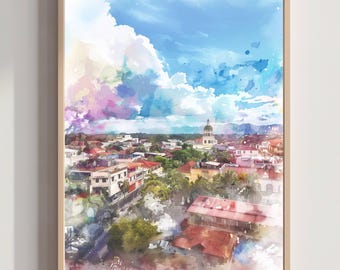 Dominican Republic Caribbean Watercolor Print: Travel Art Poster