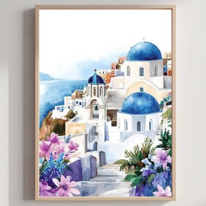Santorini Greece Watercolor: Art Travel Poster