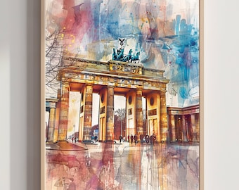 Berlin Brandenburg Gate Germany Watercolor: Travel Art Poster