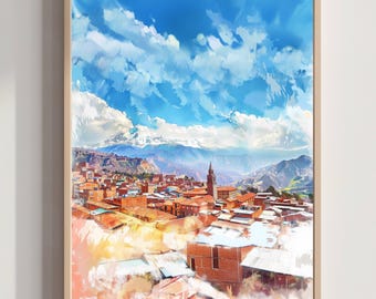 La Paz Bolivia Sud America Stampa ad acquerello: Poster di viaggio artistico