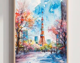 Tokyo Japan Asia Watercolor Print: Japanese Art Travel Poster