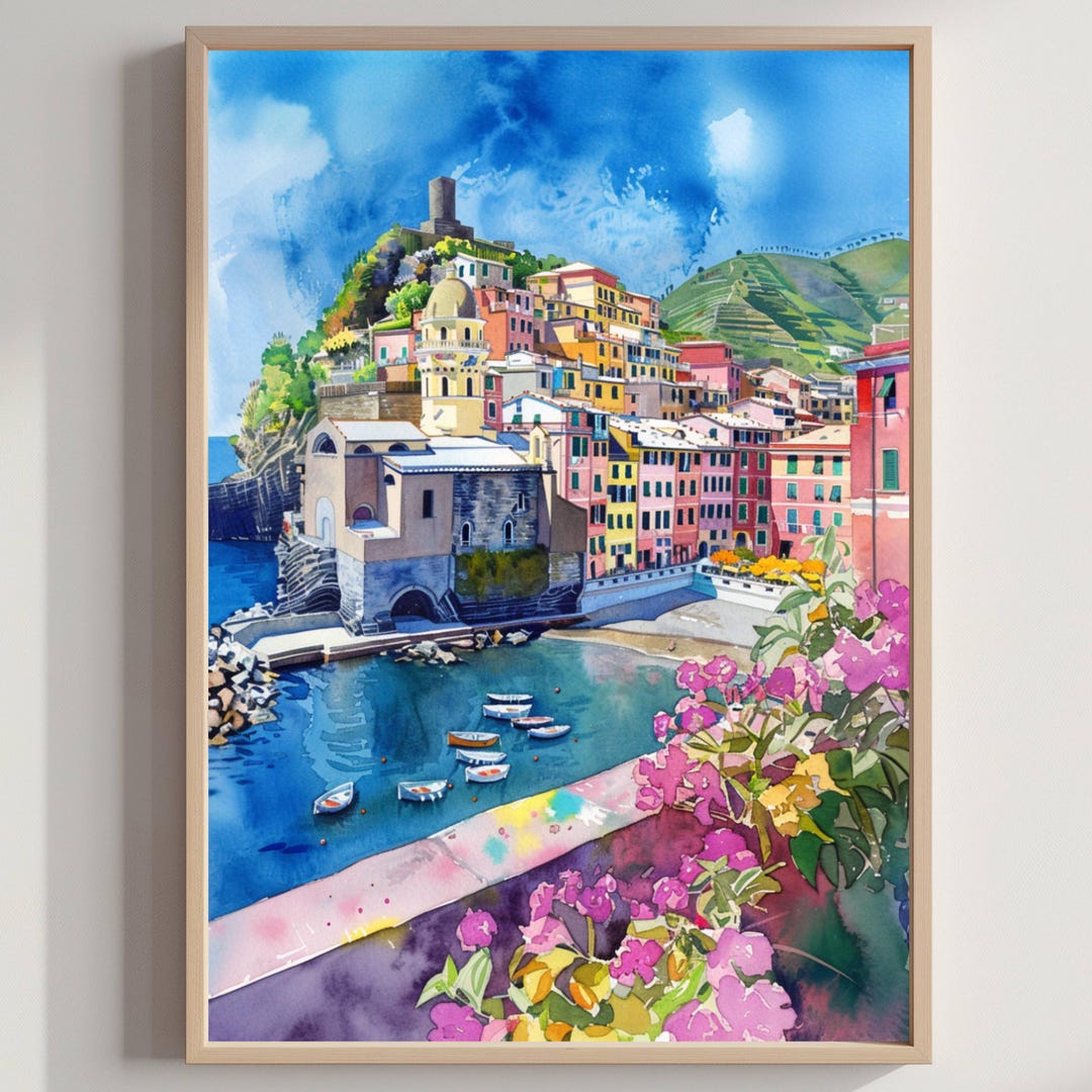 Vernazza Cinque Terre Italy Europe Watercolor Print: Travel Art Poster ...