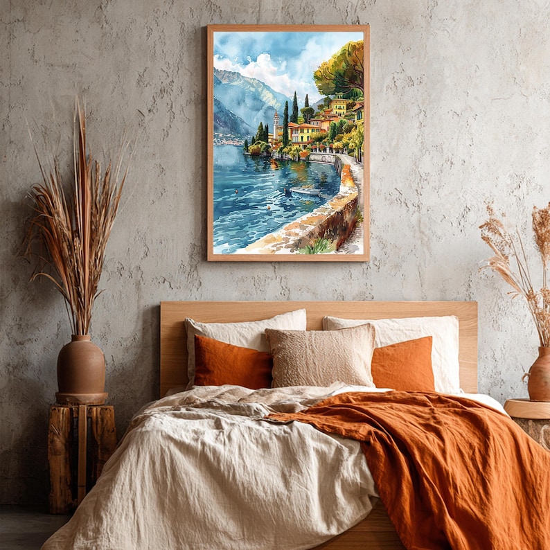 Lake Como Italy Watercolor Travel Print Italy Wall Hanging Décor European Italian Home & Office Poster  Art Lovers Gift Lake Como Italy Art. Immerse yourself in the beauty of Lake Como, Italy, Europe, with our meticulously crafted borderless wall art poster print. This watercolor illustration captures the essence of this iconic Italian  destination country, allowing you to relive cherished vacation travel memories every day. Perfect for home or office décor, or as a gift to an art lover.