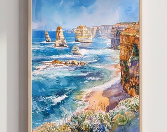 Ocean Road Watercolor Print: Australian Coastal Travel Art Poster