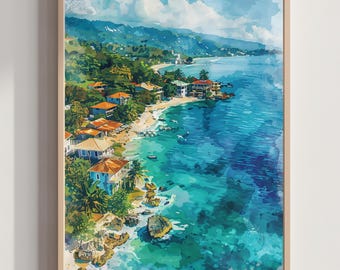 Jamaica Caribbean Watercolor Print: Travel Art Poster