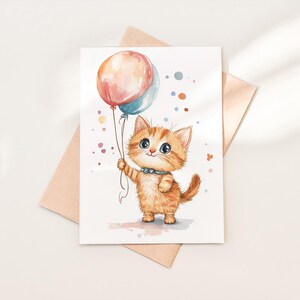 風船を持った猫 | バレンタインカード、ロマンチックなグリーティングカード、誕生日カード