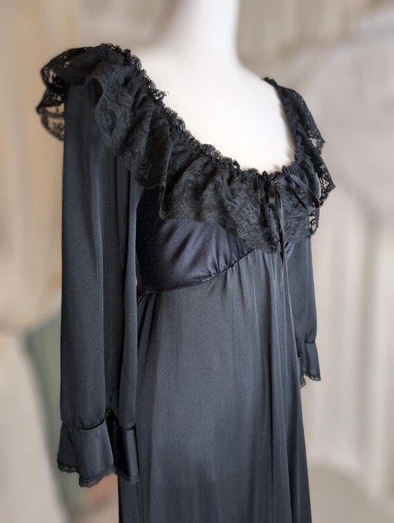 M Black Vintage Peignoir, Olga Nightgown, Long Sl… - image 2