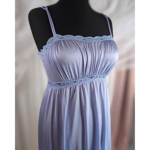 XL | Olga Nightgown Slip | Vintage Peignoir Gown | Nylon Maxi Dress | Periwinkle / Lavender | Vintage Lingerie | 70s Lace Negligee