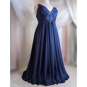 3XL Vintage Nightgown by Olga! 1970s Vintage Peignoir in Navy Blue!