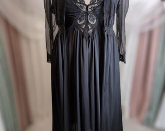 2XL ブラック ラグジュアリー オルガ ナイトガウン セット