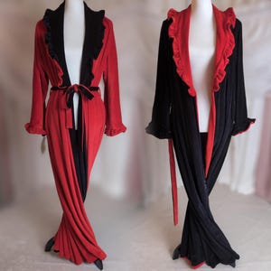 Olga Reversible Velvet Robe | Vintage Housecoat | Red & Black | Velour Bathrobe | 1980s Peignoir | Rare Designer Gold Label | New w Tags